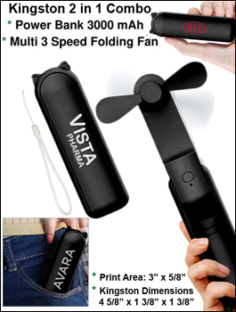 Kingston Folding Power Bank & Multi Speed Fan Combo 3000 mAh 